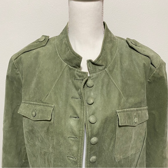 Plus Size 2X Suede Leather Jacket Olive Green Button Up Pockets EUC - Picture 4 of 16